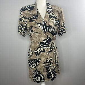 Vintage 80s Scarlett Romper Size 3/4 Faux Wrap Safari Artsy